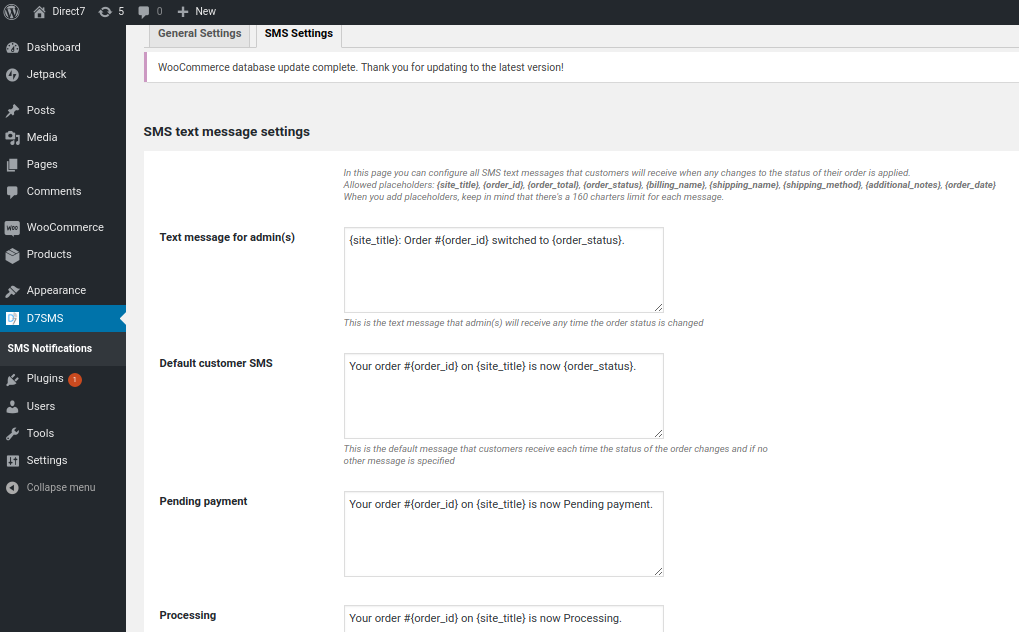 D7SMS-Woocommerce