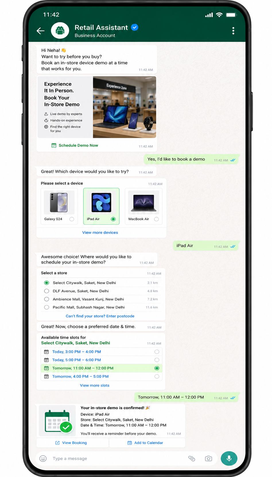 In-store device demo scheduling