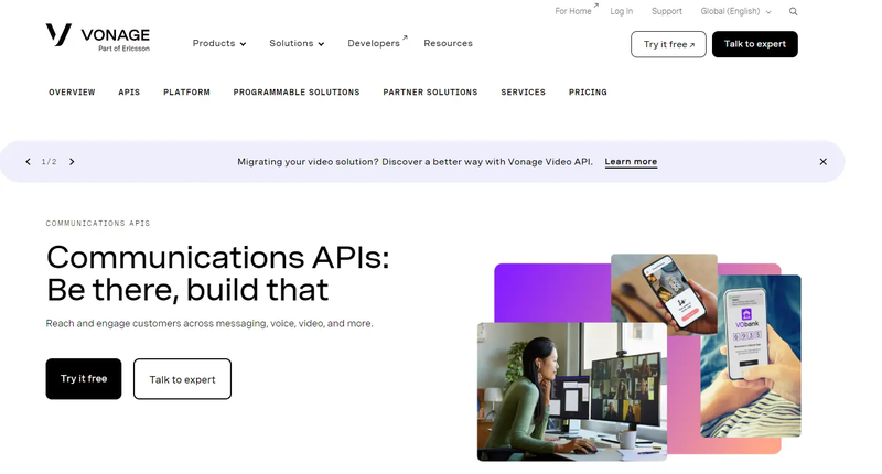 Nexmo Vonage API Platform Homepage