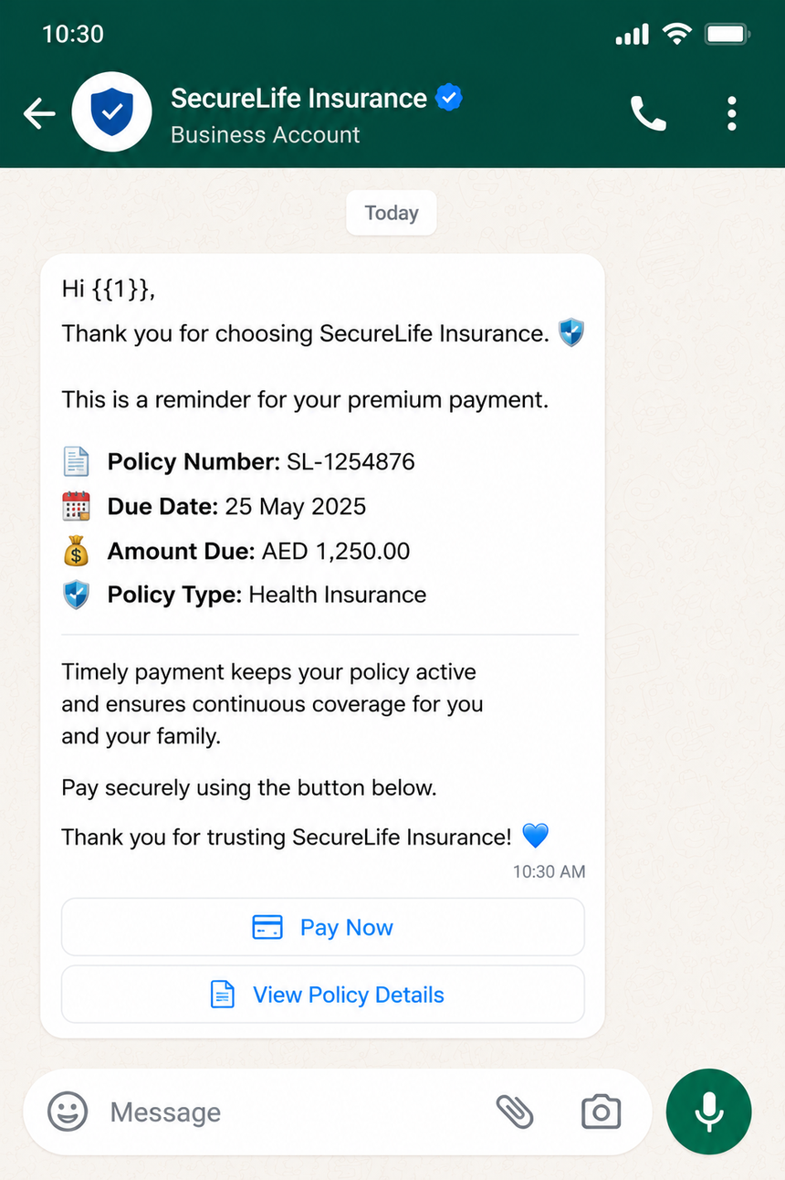 Payment template for insurance