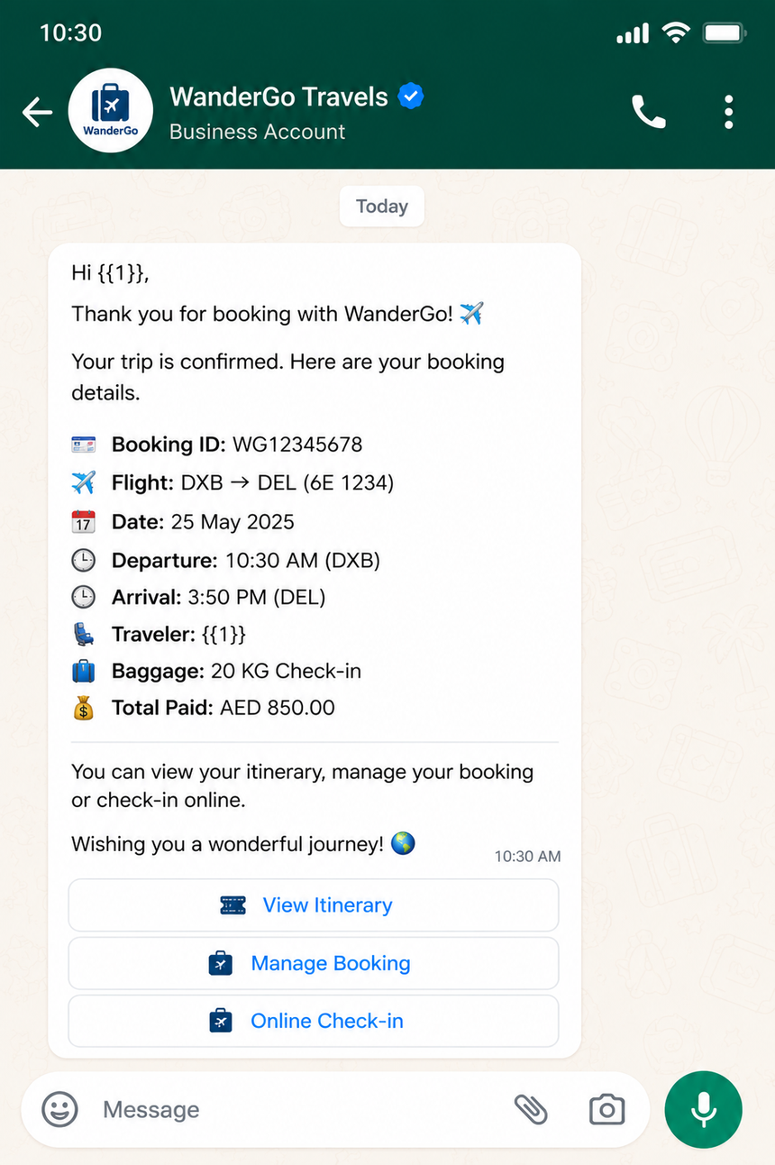 Payment template for travel