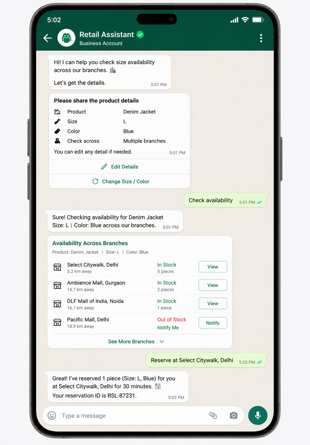 Size check across branches
