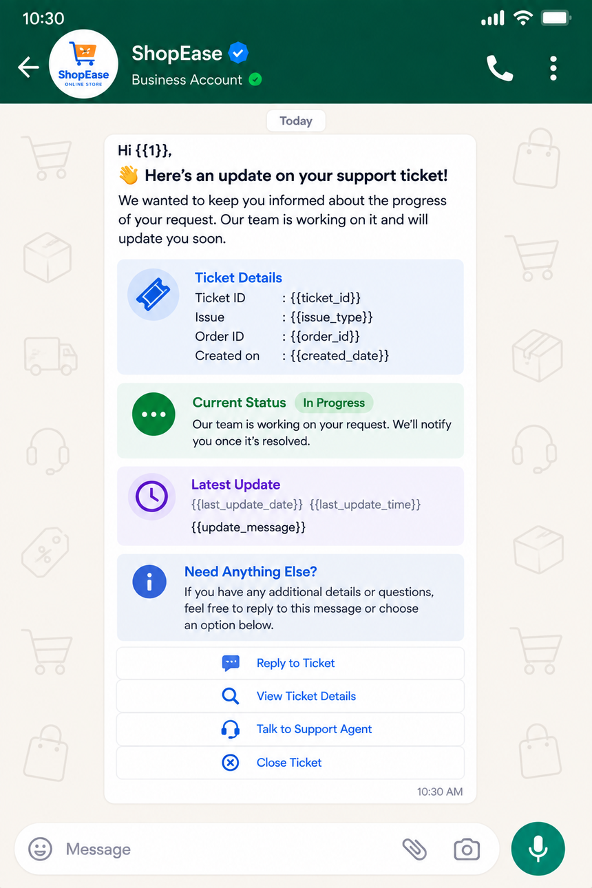 Ticket Update template