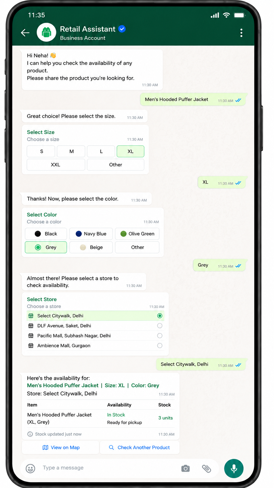 size-specific availability