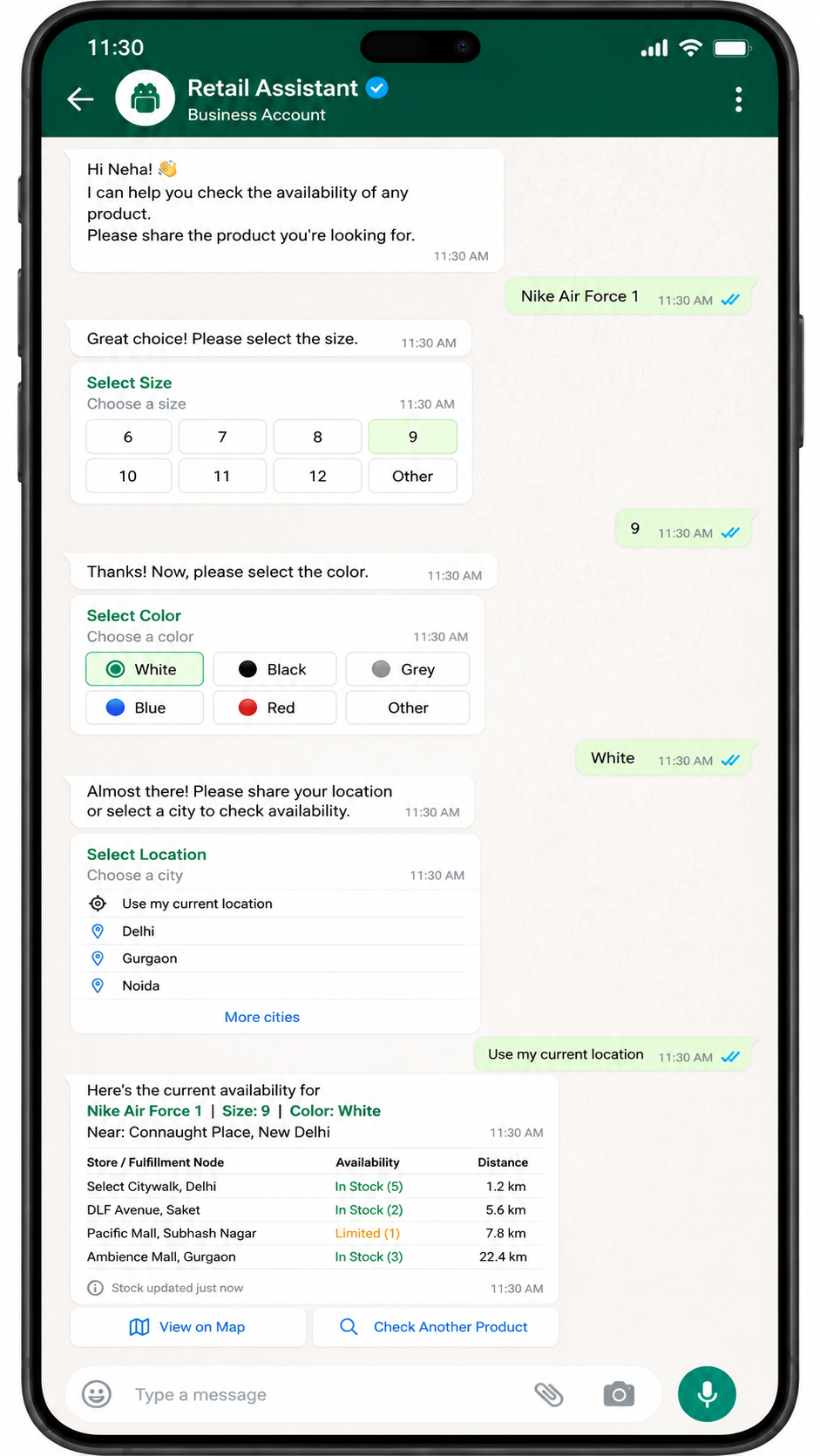 stock availability-whatsapp chatbot