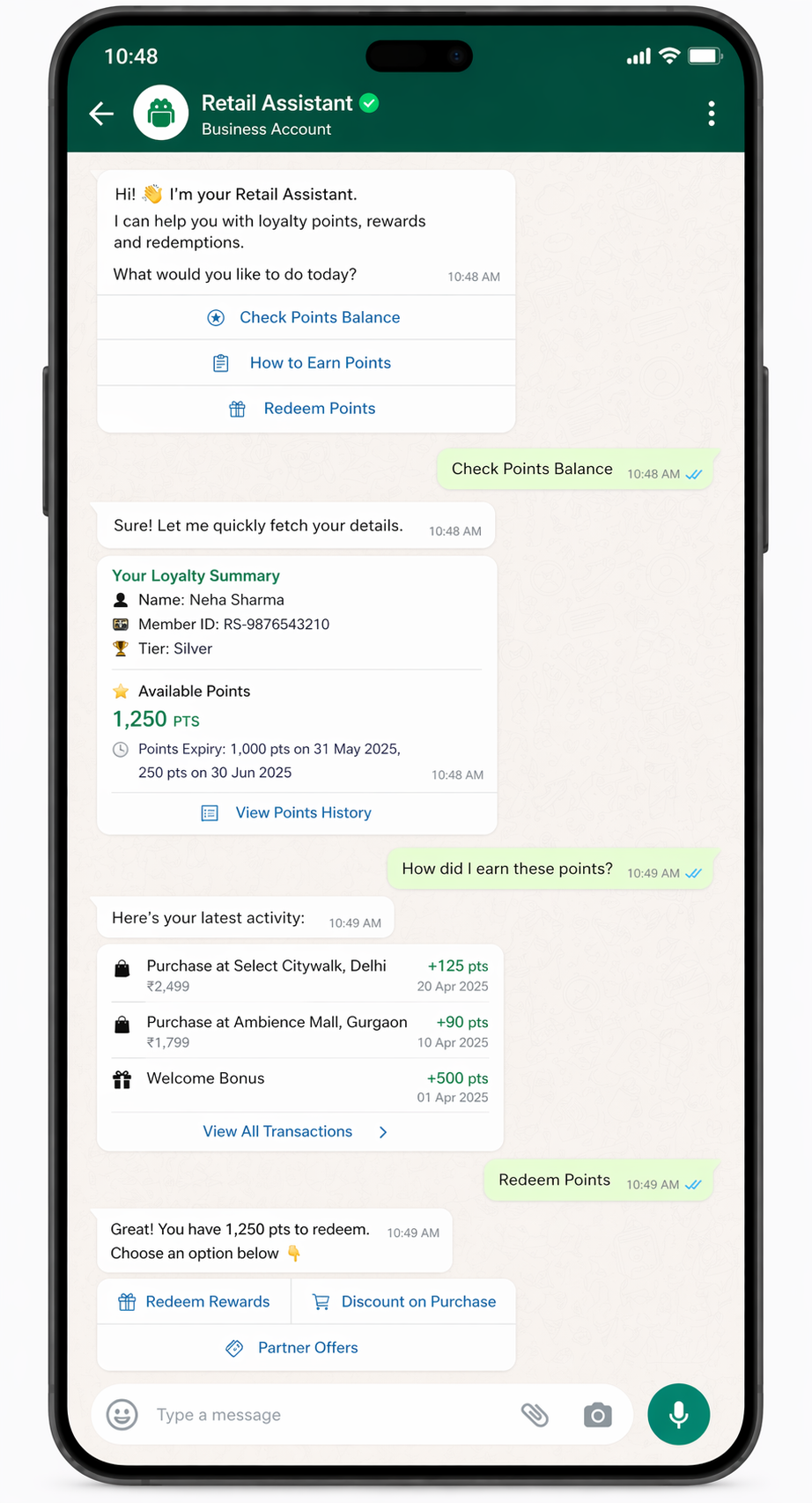 whatsapp chatbot-Loyalty Points Management