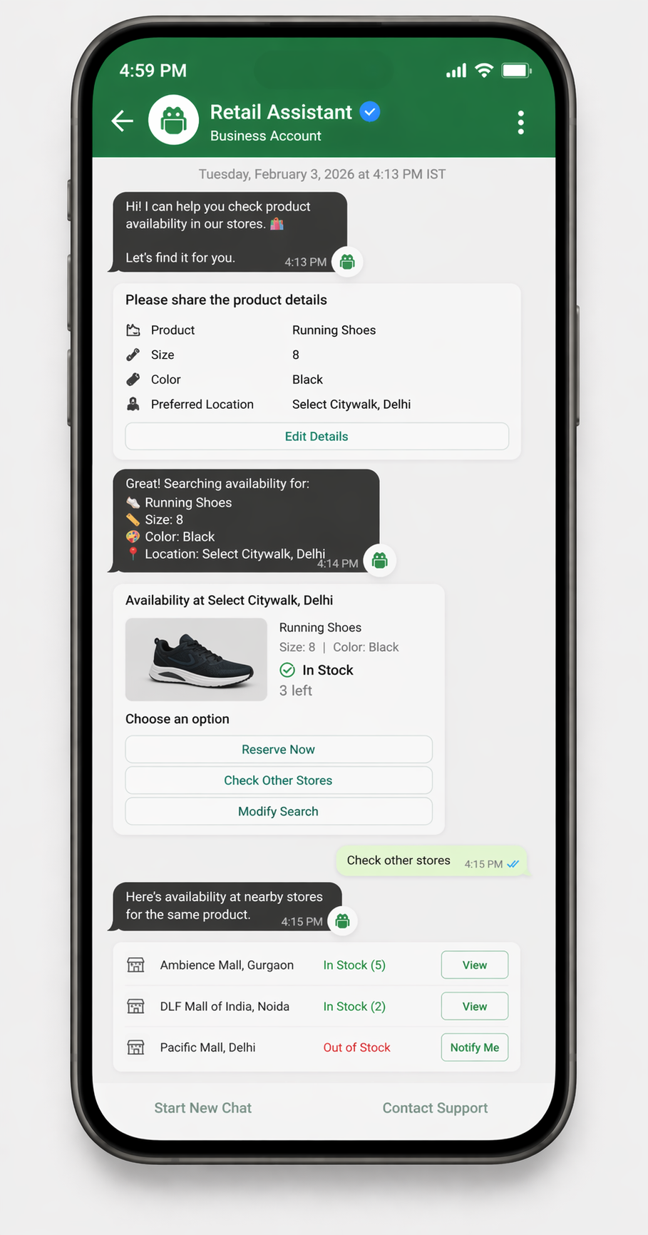 whatsapp chatbot-Multi-Store Inventory Lookup