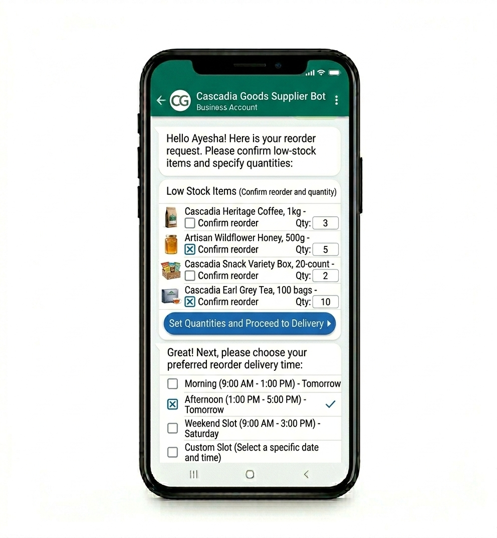 whatsapp chatbot-supplier reorder